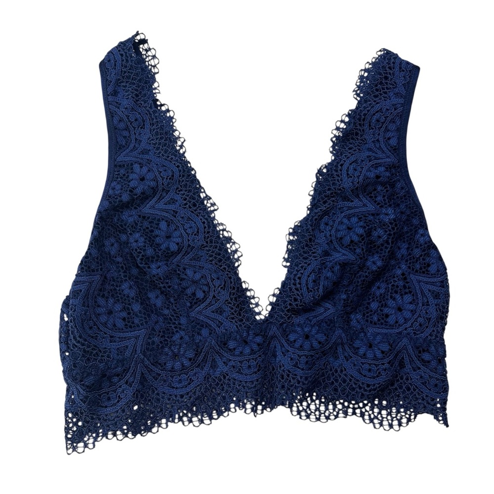 Victoria's Secret Body By Victoria Lace Bralette Size Medium Floral Navy Blue